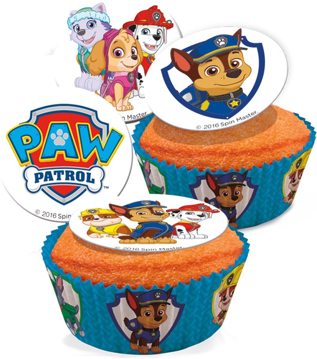 16 Paw Patrol™ suikerdecoraties 3.4 cm - Feestdecoratievoorwerp