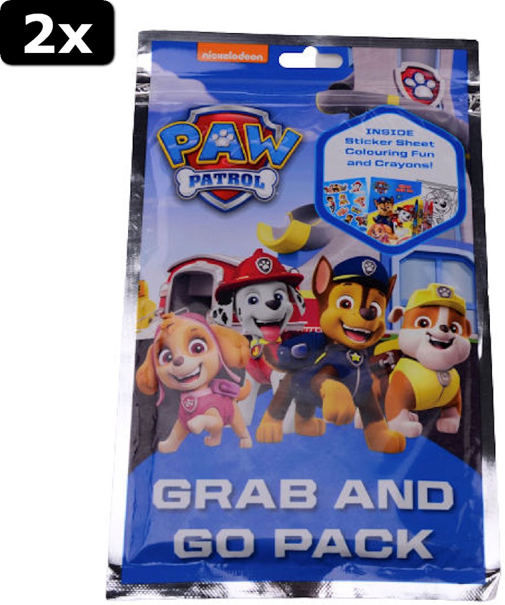 2x Paw Patrol Grab and Go Kleur- en Stickerset met Waskrijtjes