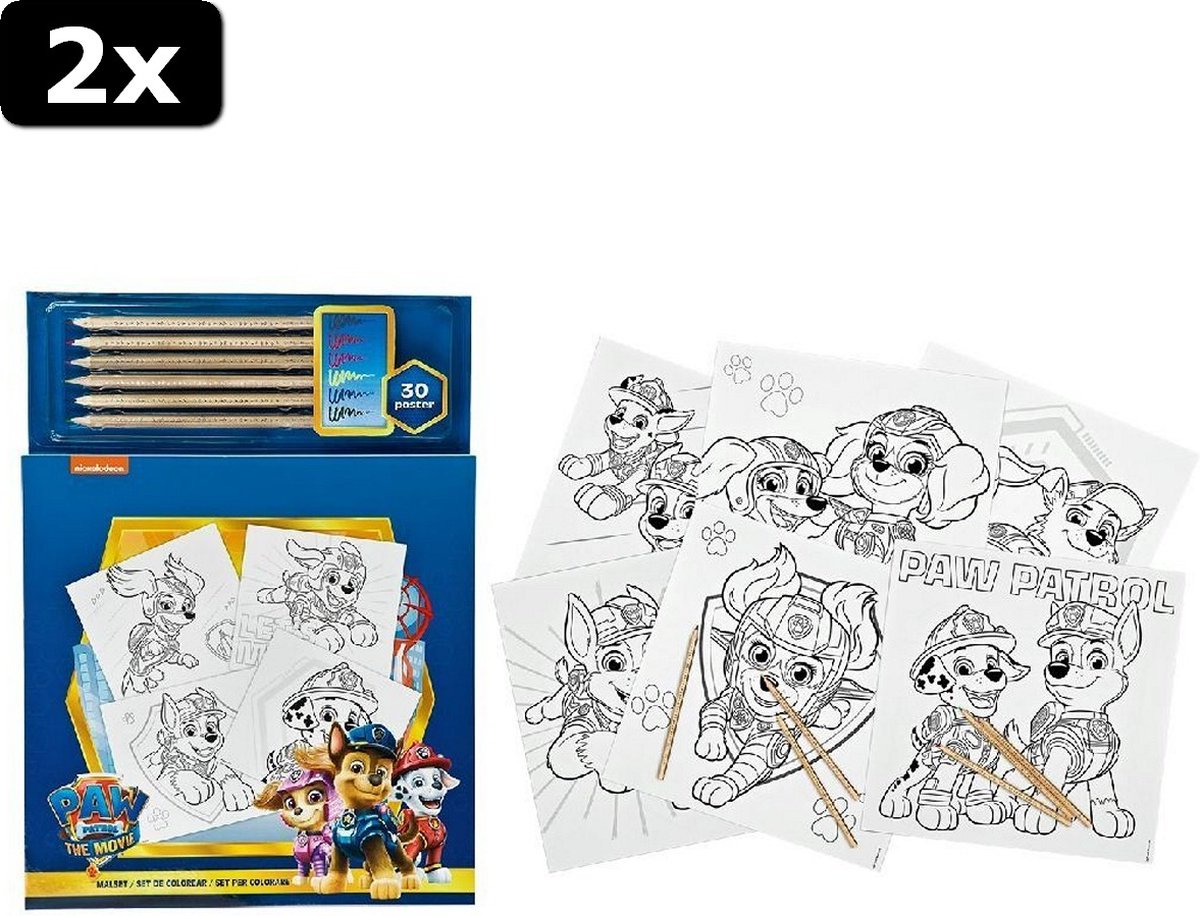 2x Paw Patrol Kleurboek met 6 Kleurpotloden