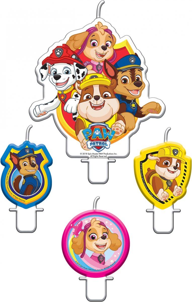 4 Paw Patrol™ verjaardagskaarsjes - Feestdecoratievoorwerp