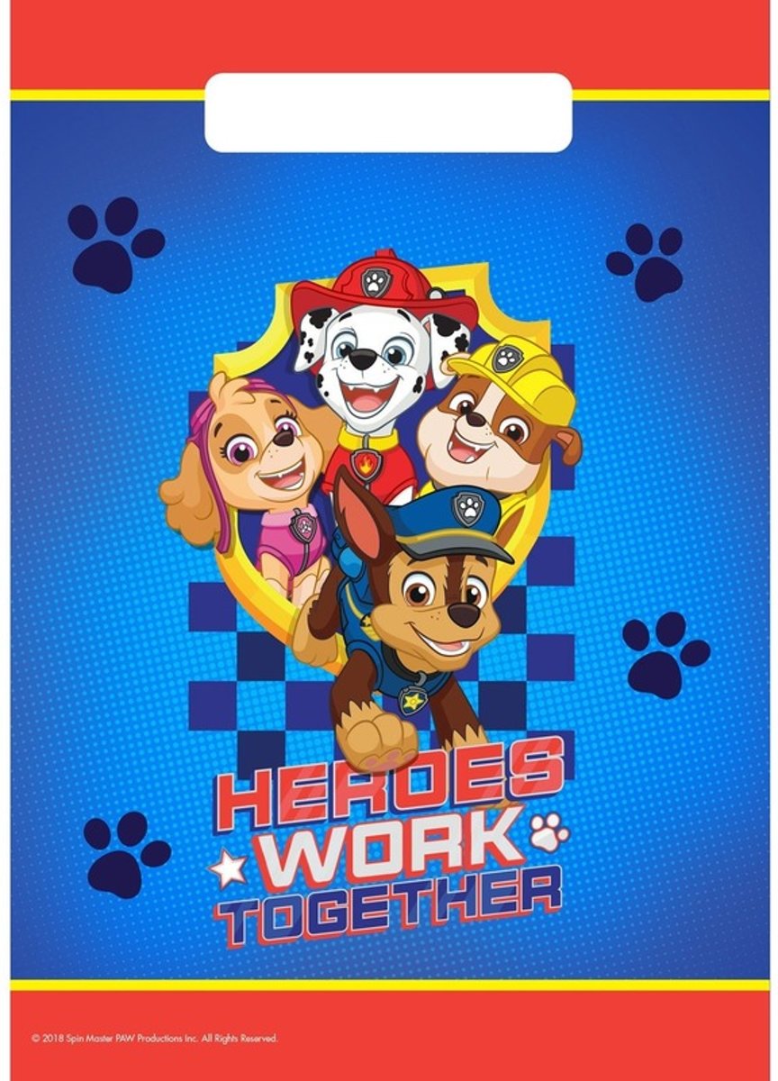 8x Paw Patrol thema feestzakjes/uitdeelzakjes - Paw Patrol kinderfeestje versieringen/decoraties