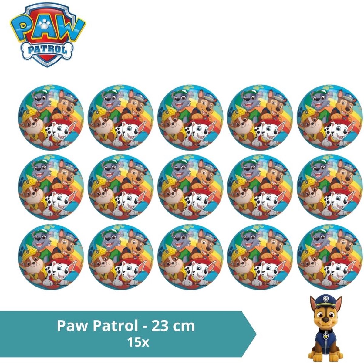 Bal - Voordeelverpakking - Paw Patrol - 23 cm - 15 stuks