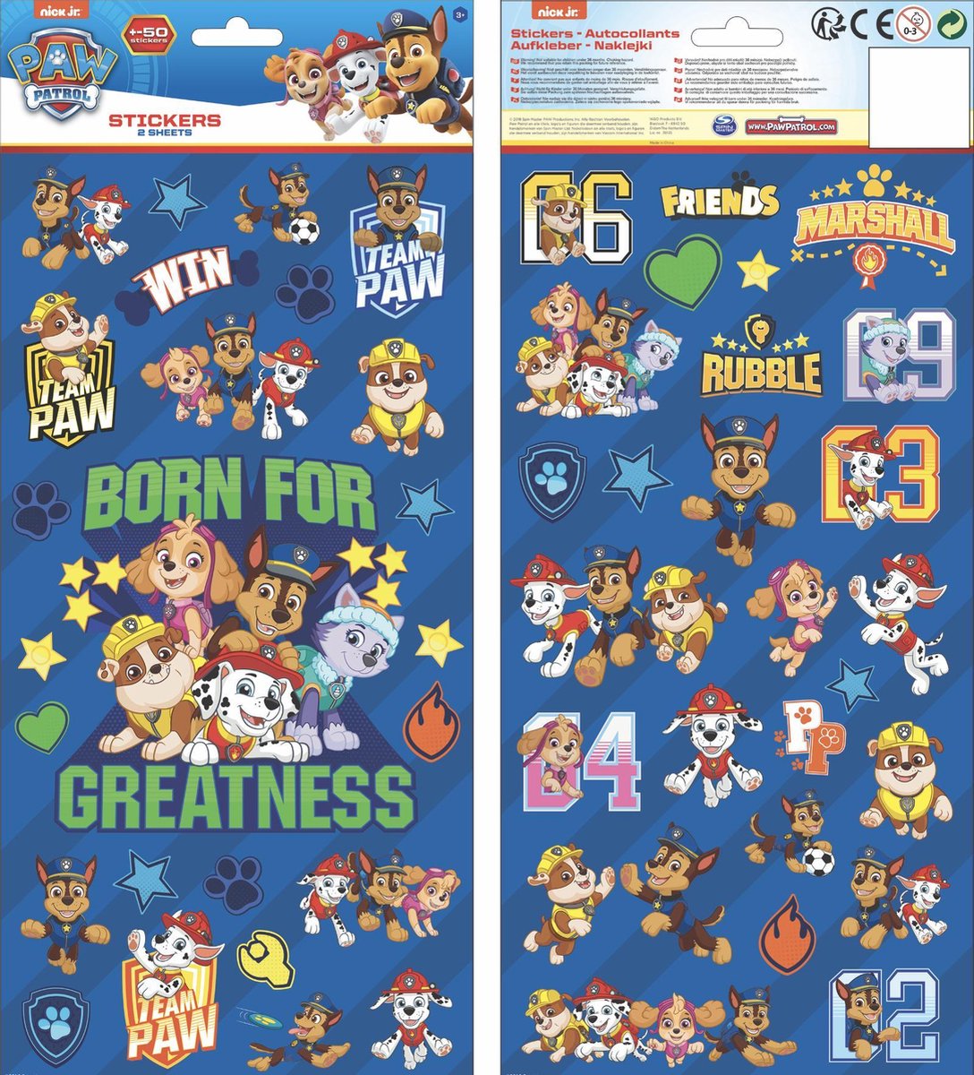 Nick Jr Paw Patrol - Stickers - 2 Stickervellen - Extra grote stickers