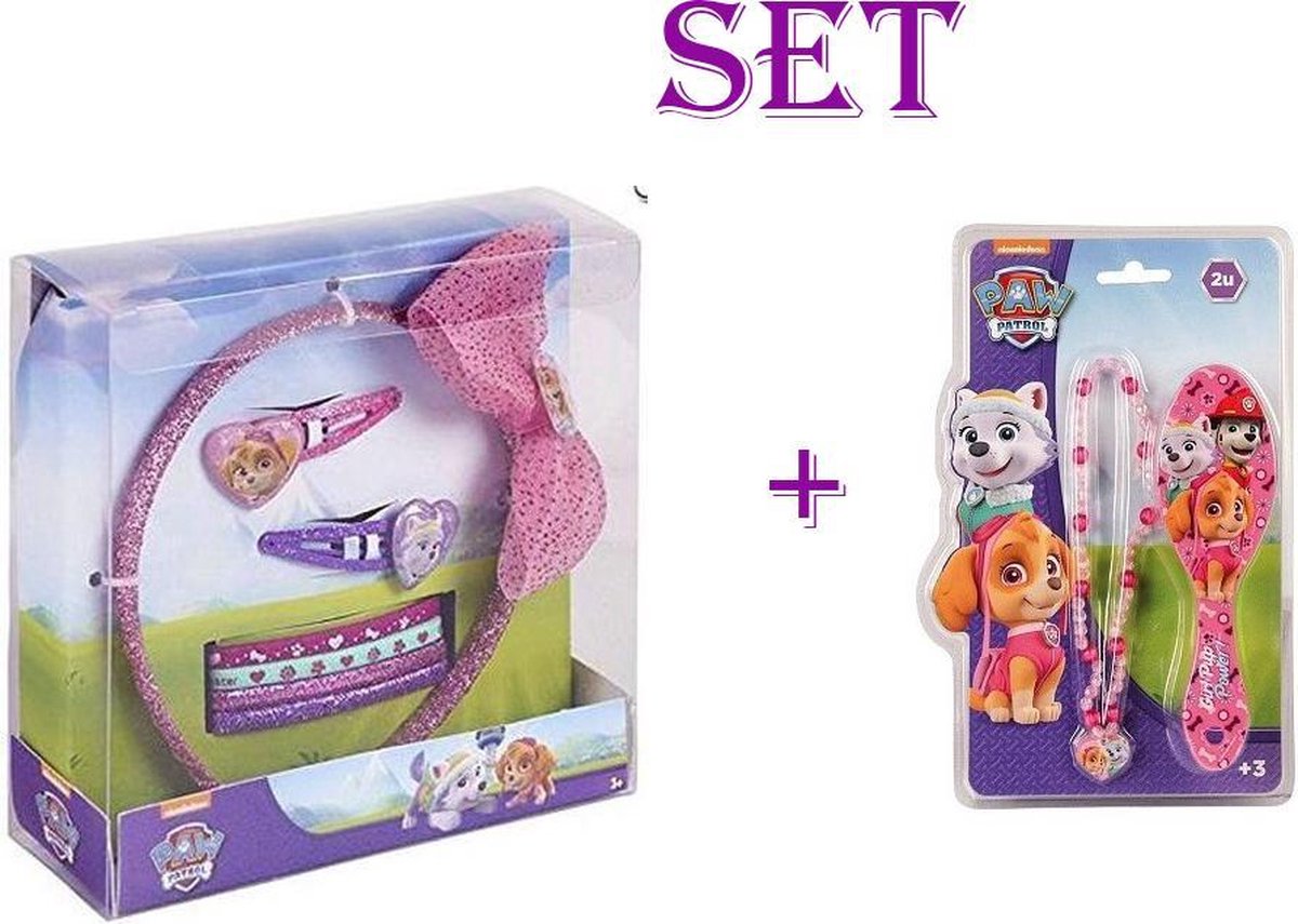 Nickelodeon Paw Patrol Skye Set - Haar Accessoires borstel Halsketting  Elastieken Spelden Super set voor Meisjes- Juwelen