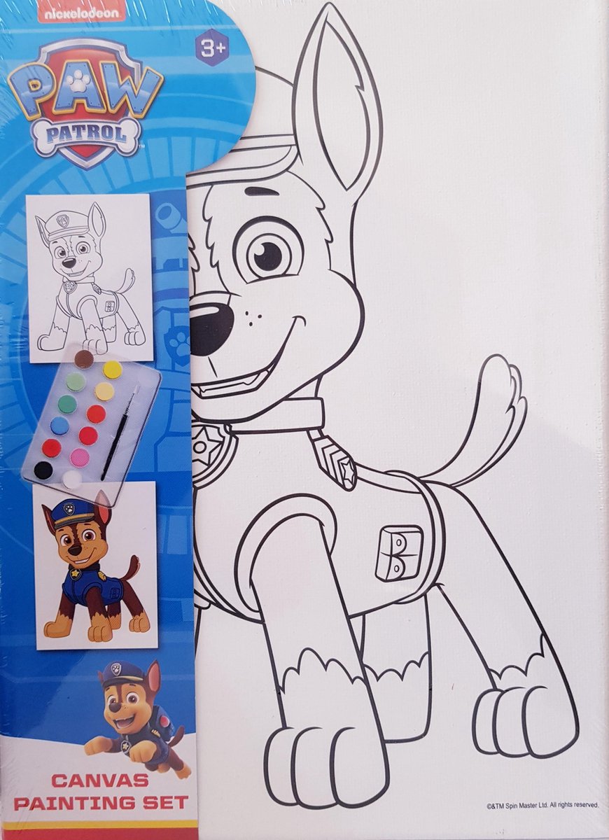 PAW PATROL CHASE CANVAS SCHILDERSET MET WATERVERF EN PENSEEL - 18X25 CM