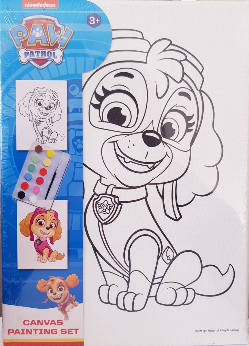 PAW PATROL SKYE CANVAS SCHILDERSET MET WATERVERF EN PENSEEL - 18X25 CM