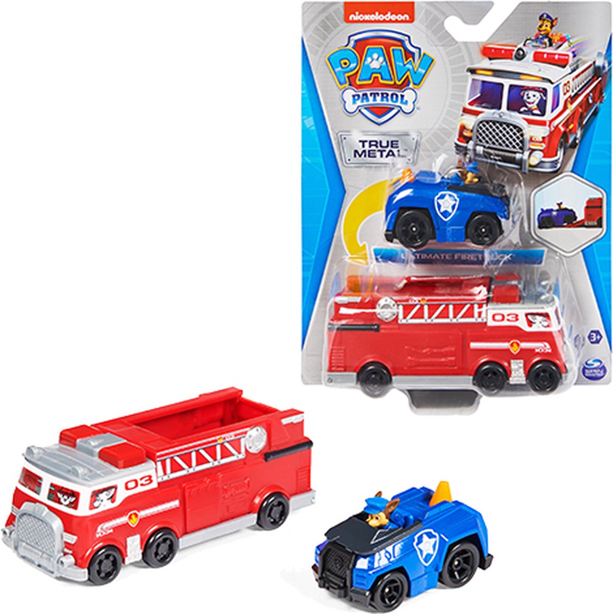 PAW Patrol True Metal Brandweerauto - Gegoten teamvoertuig met Chase-speelgoedvoertuig - schaal 1:55