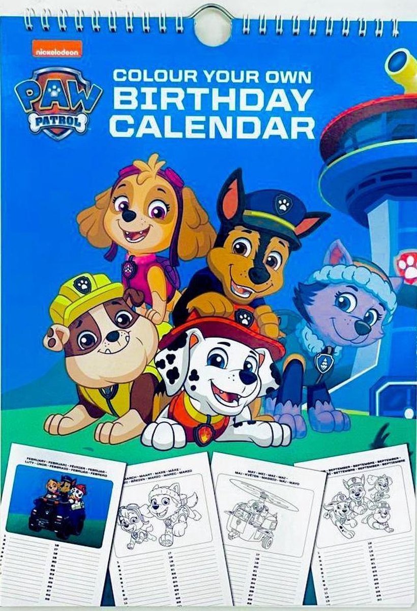 PAW Patrol kalender - Verjaardagskalender om in te kleuren - Kleurboek - PAW Patrol speelgoed - Knutselen - PAW Patrol - Knutselen meisjes - Knutselen jongens  - PAW Patrol boek