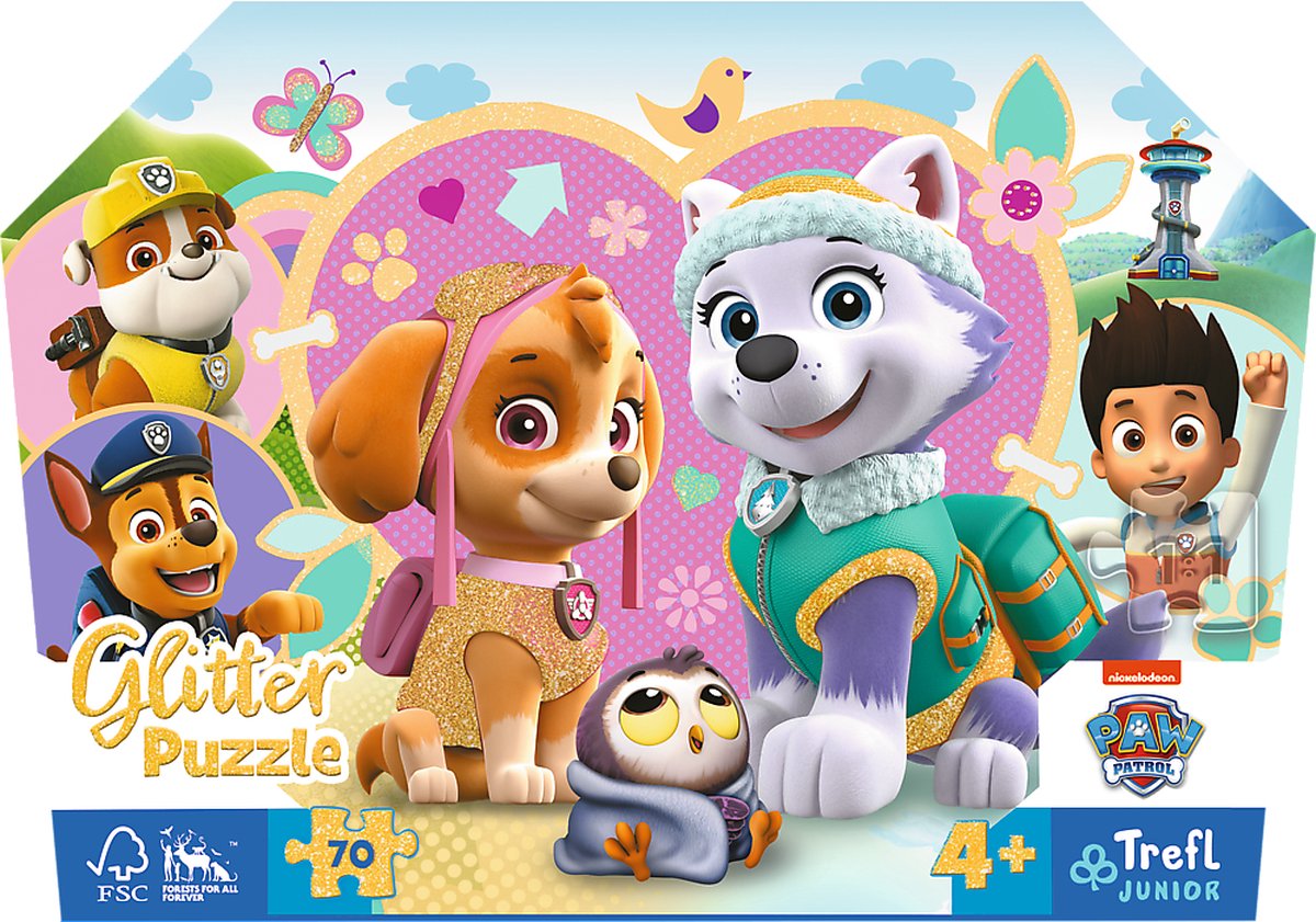 Paw Patrol Glitter Puzzel - in koffertje - 70 st