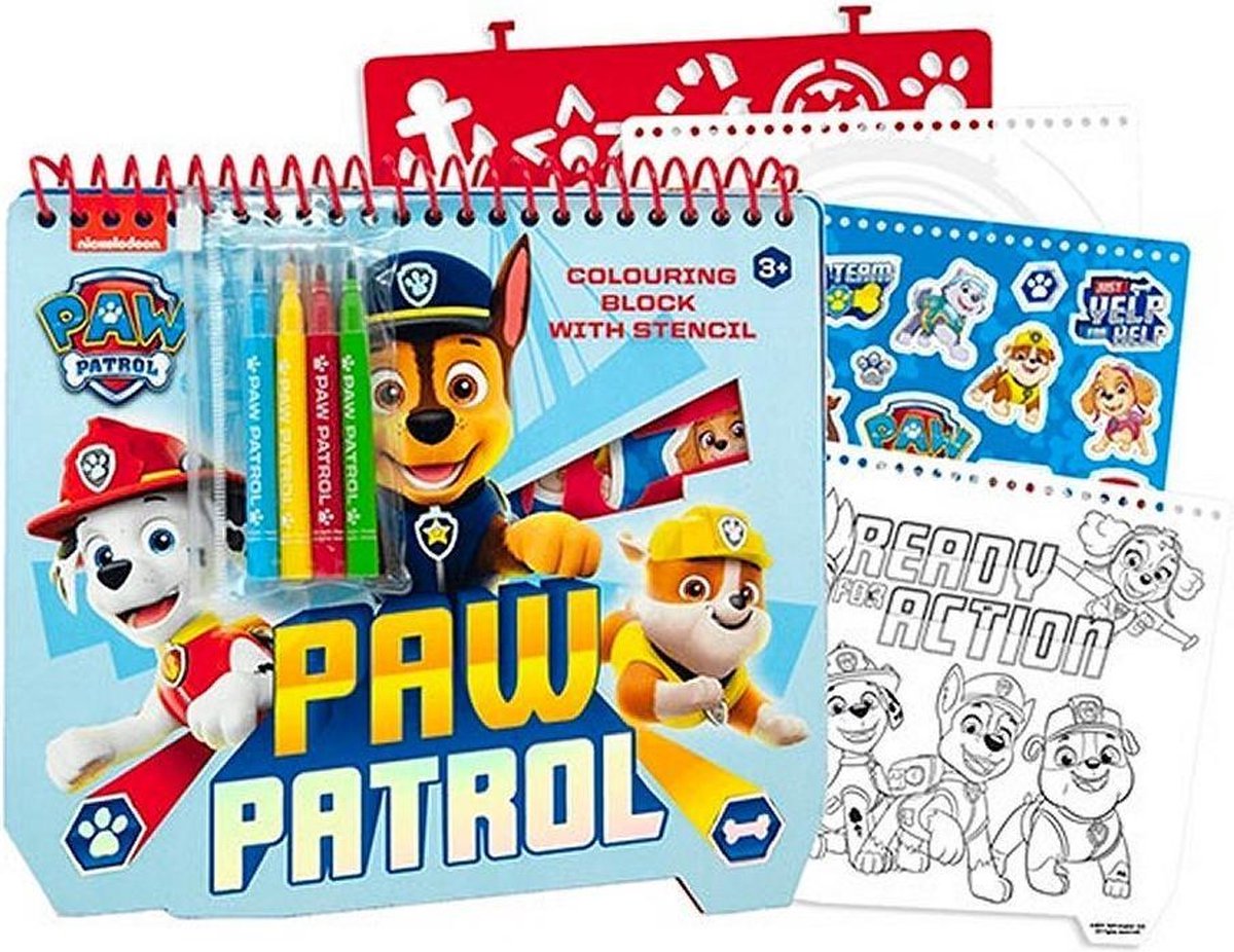 Paw Patrol Kleurblok met Stiften + Stickers + Sjabloon