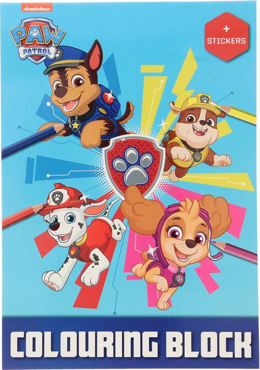 Paw Patrol Kleurblok met stickers - Kleurboek blauw met stickervel