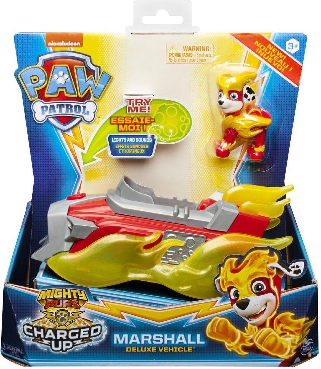 Paw Patrol Mighty Pups Charged Up Marshall + Voertuig + Licht en Geluid