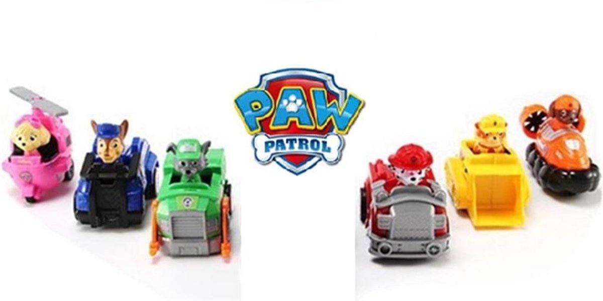 Paw Patrol Speelgoed - Paw Patrol Speelgoed Voertuigen - 8.5cmx6cmx8cm lxbxh - 6 Delige Set