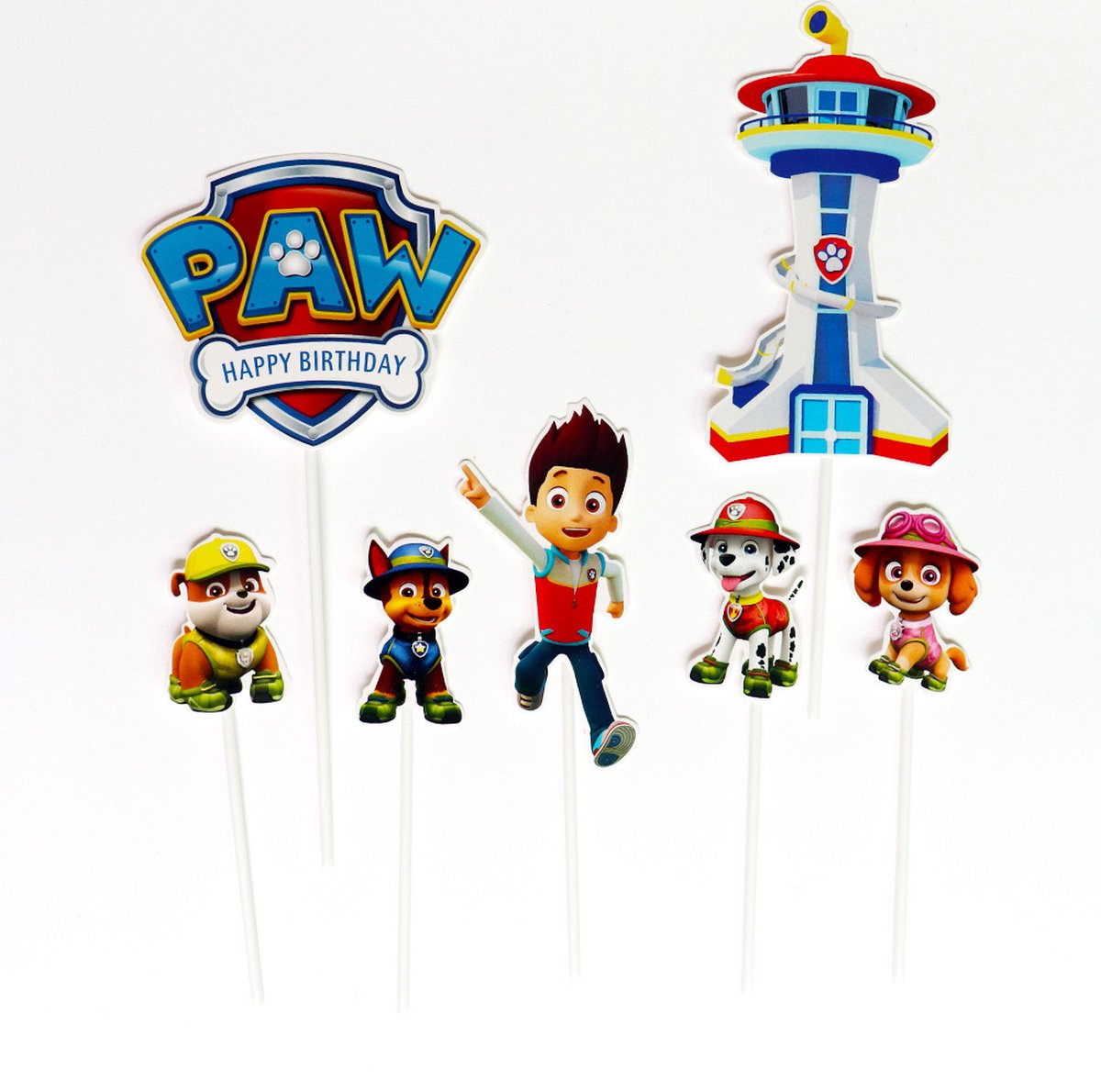 Paw Patrol Taarttopper 7 Delig - Taart Versiering - Paw Patrol Taart Versiering - Topper - Paw Patrol Versiering - Versiering Verjaardag