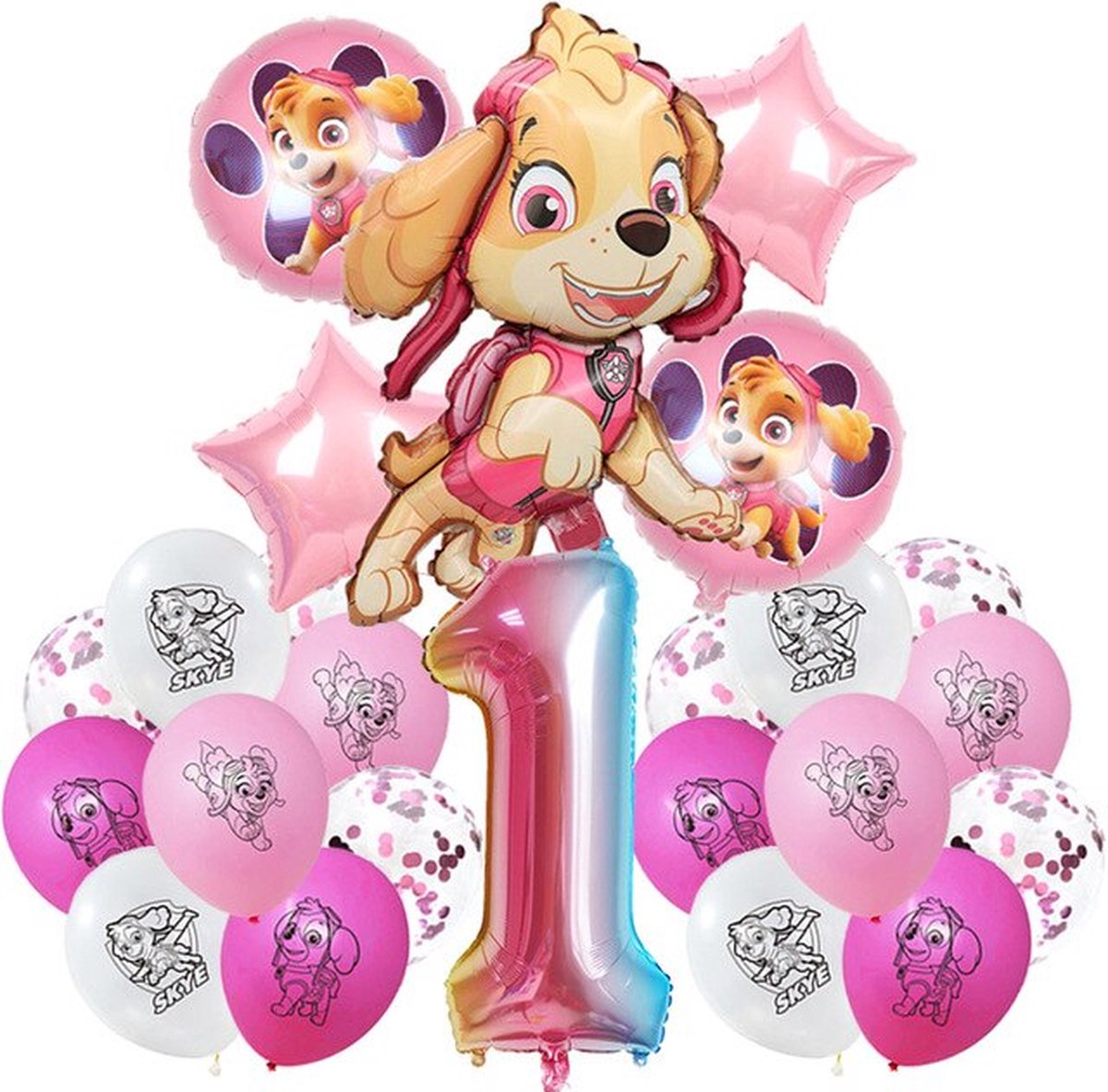 Paw Patrol Verjaardag Versiering - Paw Patrol Feestpakket -  Meisje Roze - Paw Patrol Skye - Roze Verjaardagversiering -  Decoration PawPatrol - Kids Birthday  - Feestversiering - Heliumballonnen - Leeftijd 1 jaar - Roze Ballon - Kinderfeest Meisje