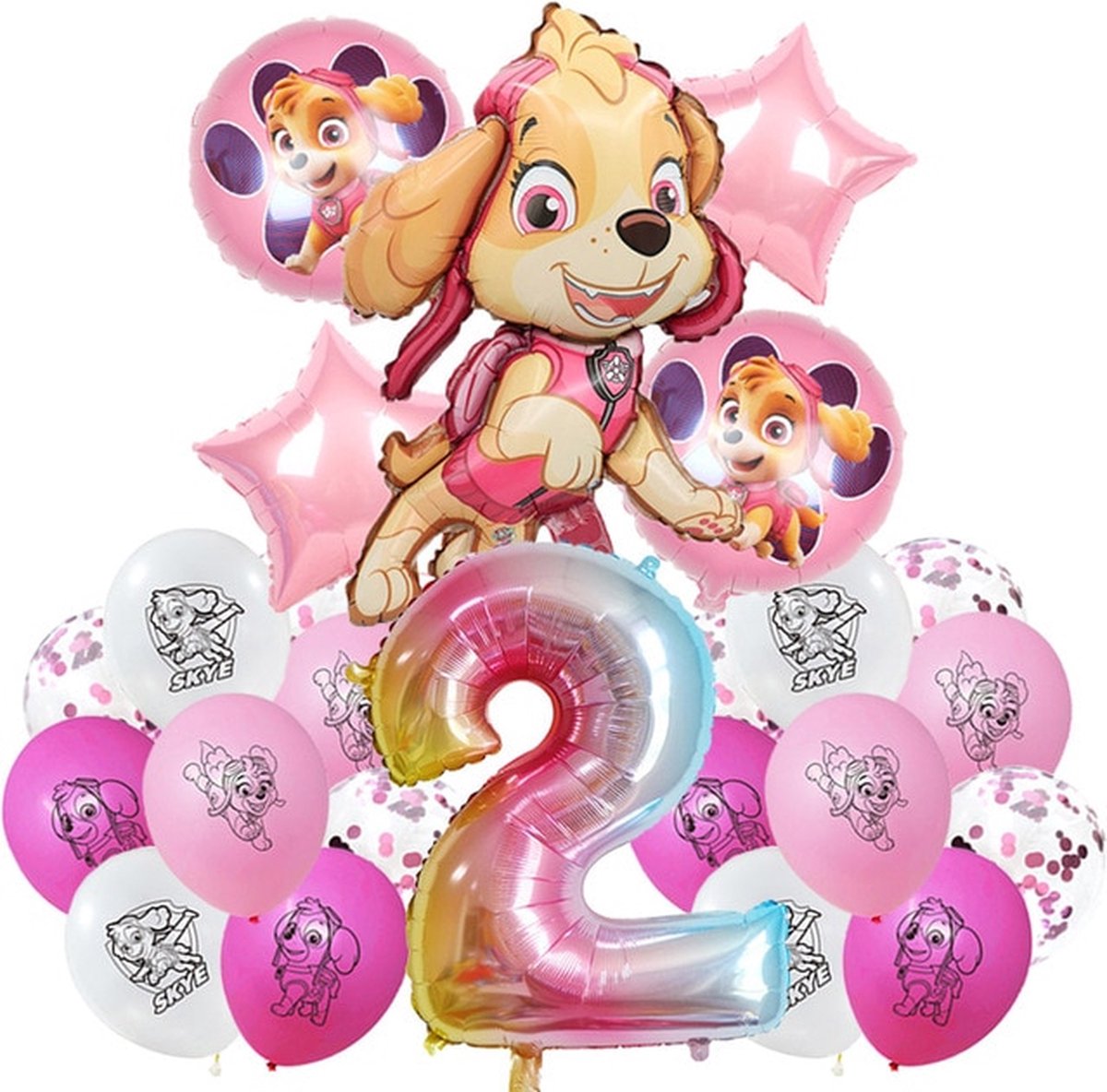 Paw Patrol Verjaardag Versiering - Paw Patrol Feestpakket -  Meisje Roze - Paw Patrol Skye - Roze Verjaardagversiering - Decoration PawPatrol - Kids Birthday  - Feestversiering - Heliumballonnen - Leeftijdballon  - Roze Ballon - Kinderfeestje Meisje