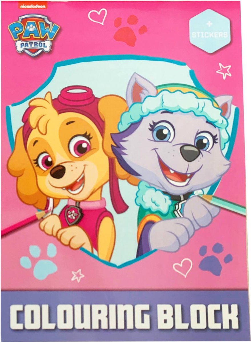 Paw Patrol kleurblok met stickers - kleurboek met stickervel roze