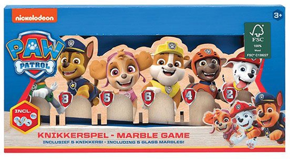 Paw Patrol knikkerspel inclusief 5 glazen knikkers (leeftijd vanaf 3 jaar)