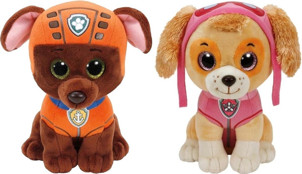 Paw Patrol knuffels set van 2x karakters Zuma en Skye 15 cm - Kinder speelgoed hondjes