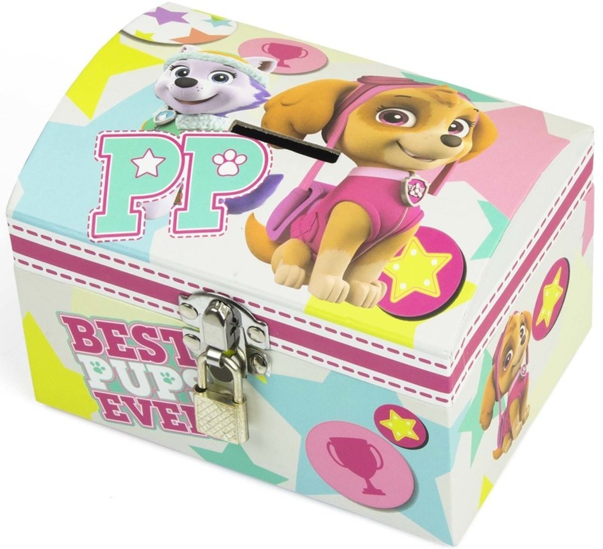 Paw Patrol mint/roze kinder spaarpot/geldkistje 14 x 10 cm - Speelgoed spaarvarkens voor meisjes