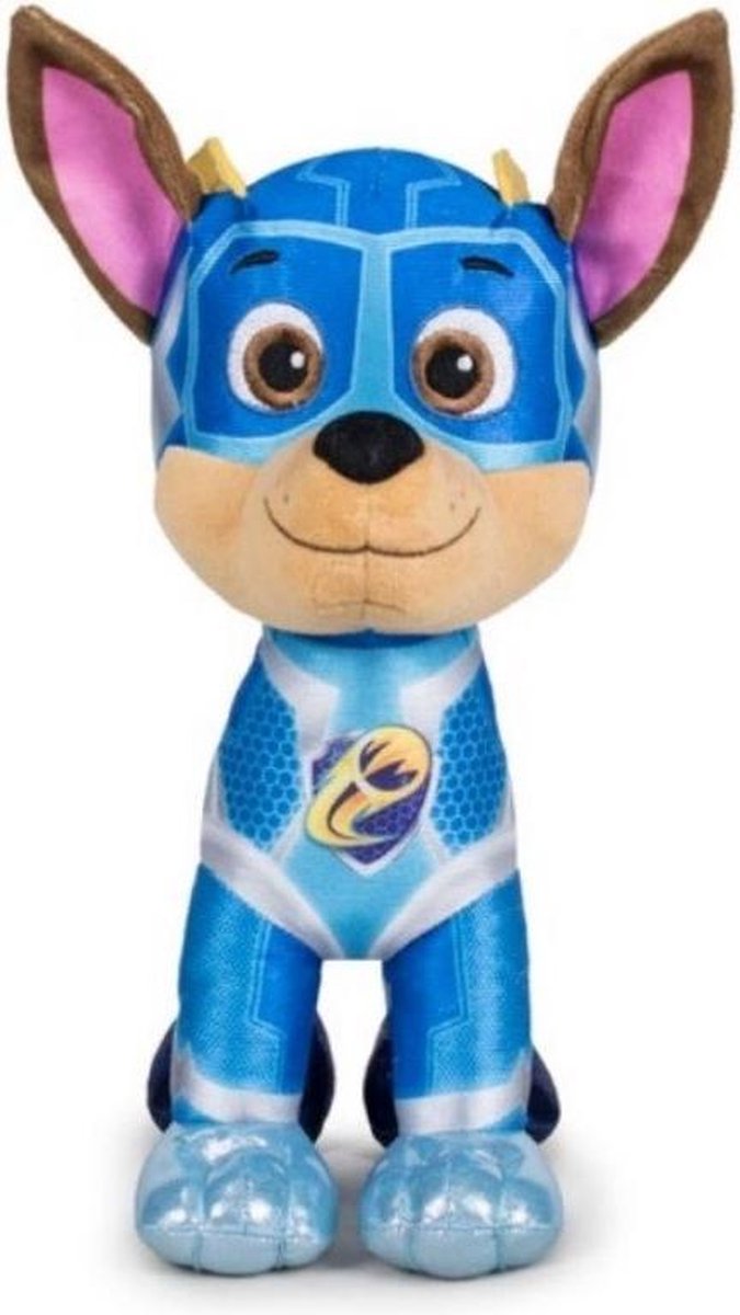 Pluche Paw Patrol knuffel Chase - Mighty Pups Super Paws - 19 cm - Cartoon knuffels - Speelgoed voor kinderen