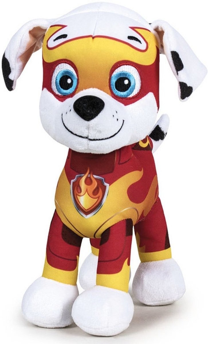 Pluche Paw Patrol knuffel Marshall - Mighty Pups - 27 cm - Cartoon knuffels - Speelgoed voor kinderen