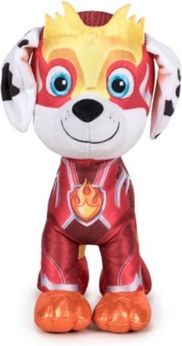 Pluche Paw Patrol knuffel Marshall - Mighty Pups Super Paws - 27 cm - Cartoon knuffels - Speelgoed voor kinderen