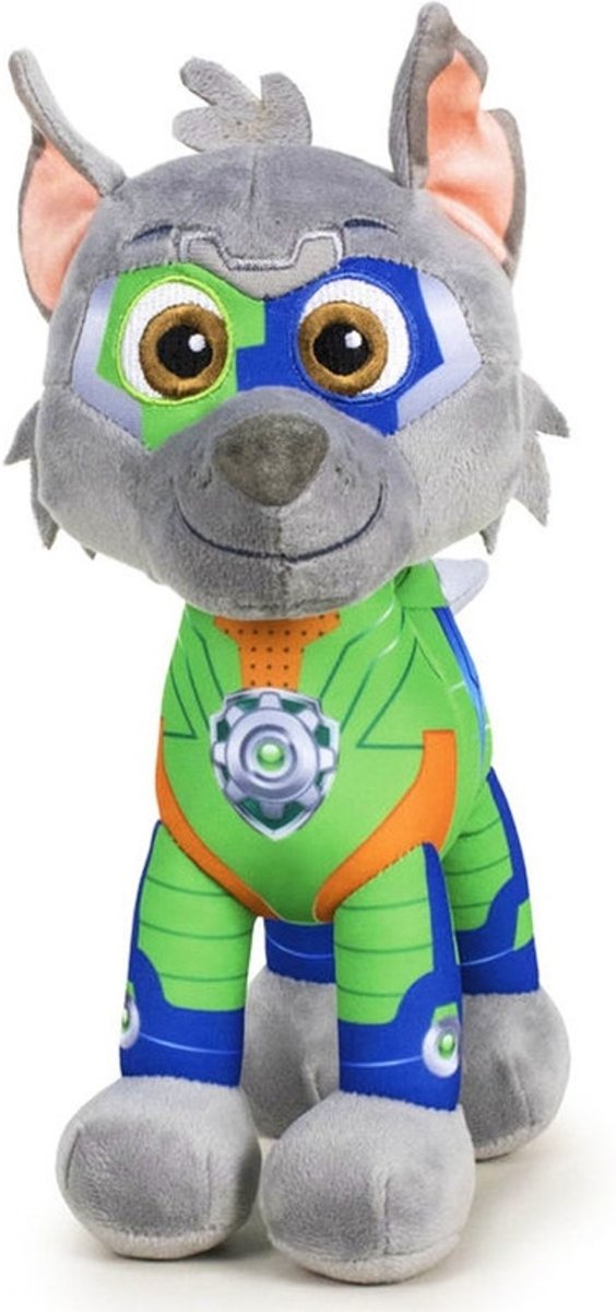 Pluche Paw Patrol knuffel Rocky - Mighty Pups - 27 cm - Cartoon knuffels - Speelgoed voor kinderen