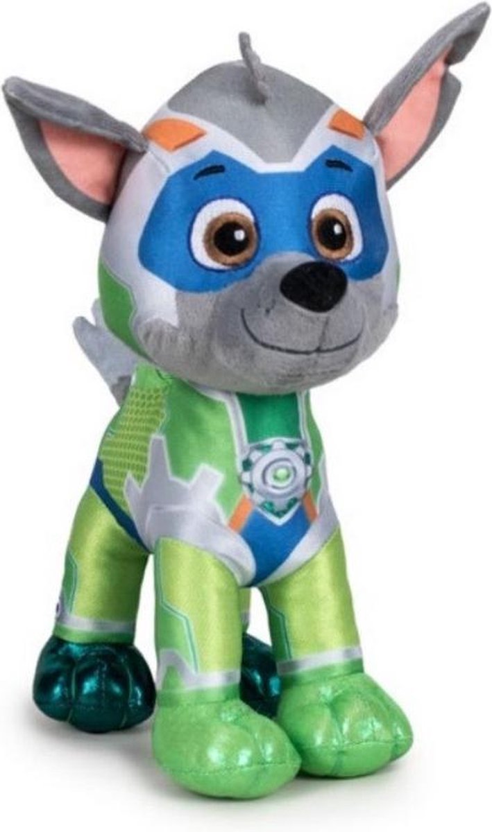 Pluche Paw Patrol knuffel Rocky - Mighty Pups Super Paws - 19 cm - Cartoon knuffels - Speelgoed voor kinderen