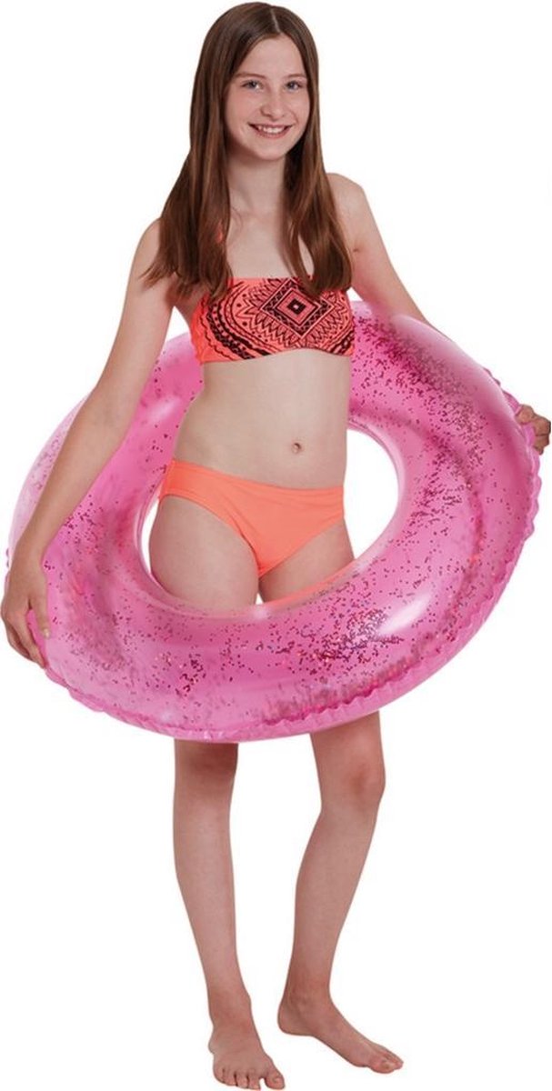 Roze/glitter opblaasbare zwemband/zwemring 79 cm speelgoed voor kinderen en volwassenen - Buitenspeelgoed zwemband/zwemringen - Waterspeelgoed