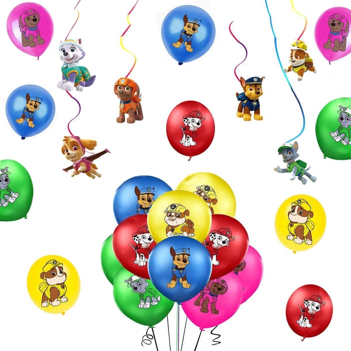 SUNSK Latex Ballonnen Verjaardag Paw Dog Patrol Ballon Feestballon Verjaardag Versiering Paw Dog Patrol Feest Decoratie Paw Dog Patrol Opknoping Swirl Decoraties 26 Stuk