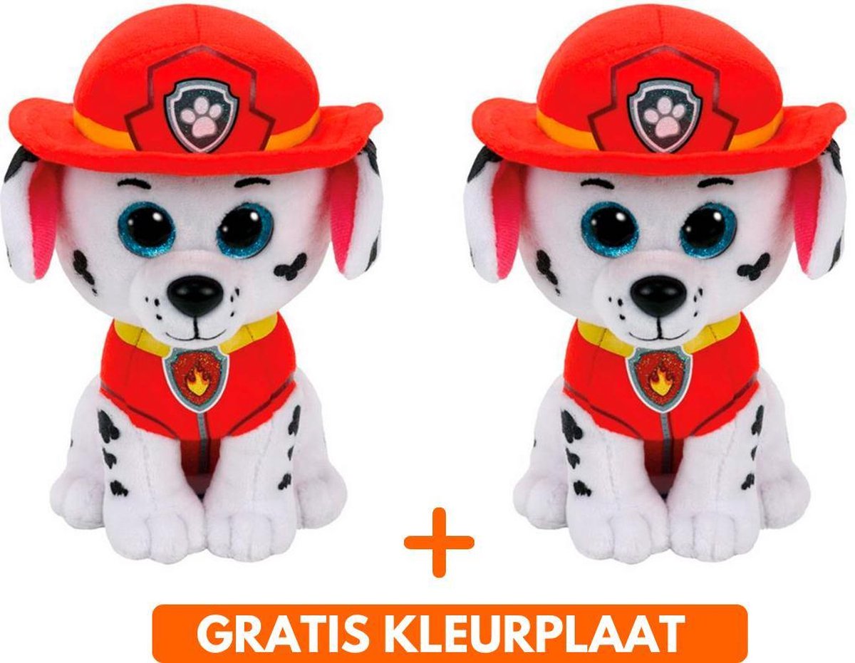 Ty Paw Patrol knuffel  2x zachte knuffels Marshall 15 cm met kleurplaat - schattig Kinder poppen speelgoed hondjes Nickelodeon