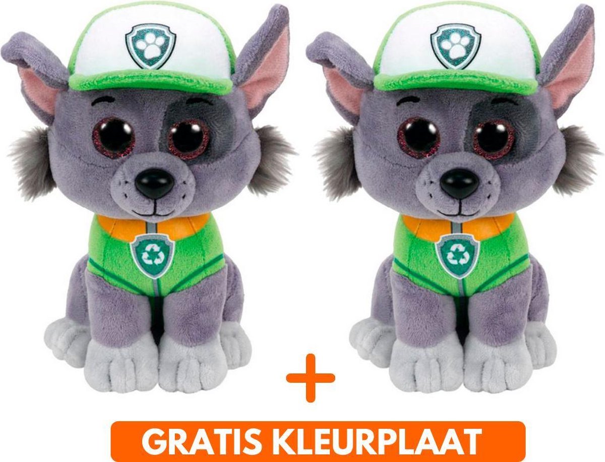 Ty Paw Patrol knuffel  2x zachte knuffels Rockey 15 cm met kleurplaat - schattig Kinder poppen speelgoed hondjes Nickelodeon