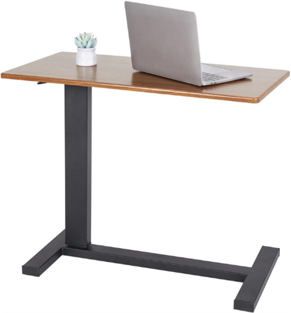 Computertafel in Hoogte Verstelbaar met Wieltjes - Mobiele Bedtafel met Luchtdrukstang - Verzorgingstafel en Ziekentafel - 66-90 cm Hoogte, Metalen Frame - Banktafel voor Woonkamer en Slaapkamer (80 x 40 x 90 cm)
