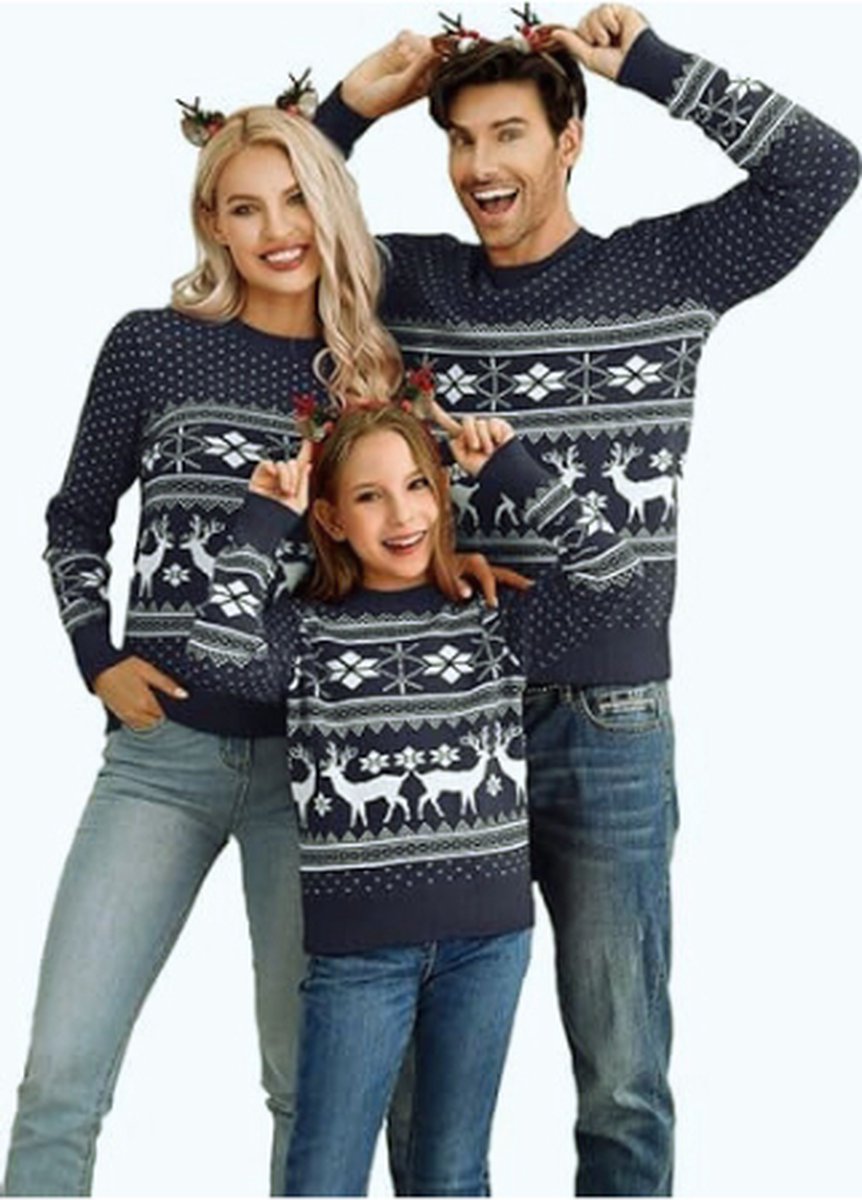 Kersttrui Familie Set - Lelijke Kersttrui Met Rendier - Winter Christmas Sweater - Lange Mouwen - Ronde Hals - Gebreide Trui Voor Koppels En Kinderen