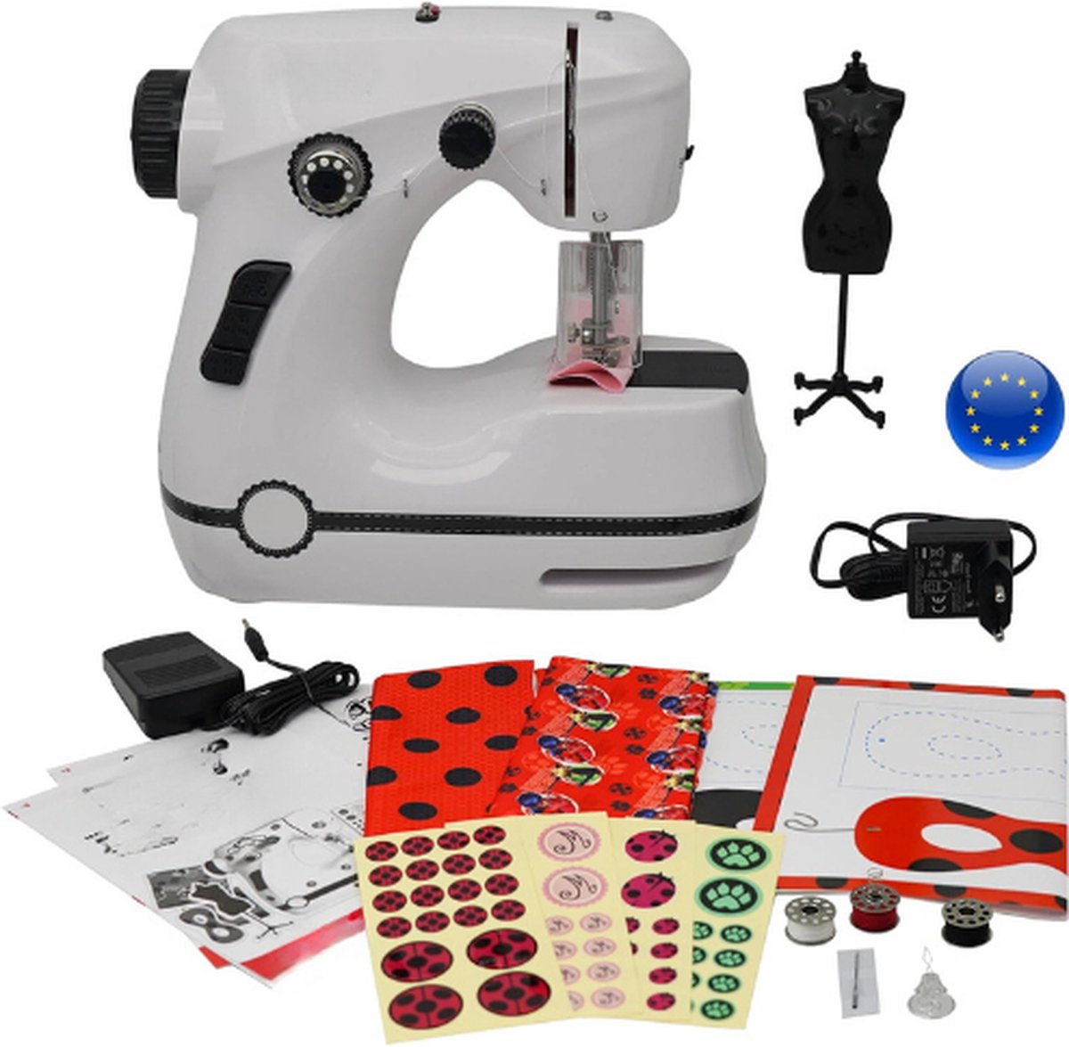 Mini Marinette Naaimachine – Voor Kinderen – Dubbele Snelheid – Draagbaar – Met Stoffen Adapter Europa – Wyncor