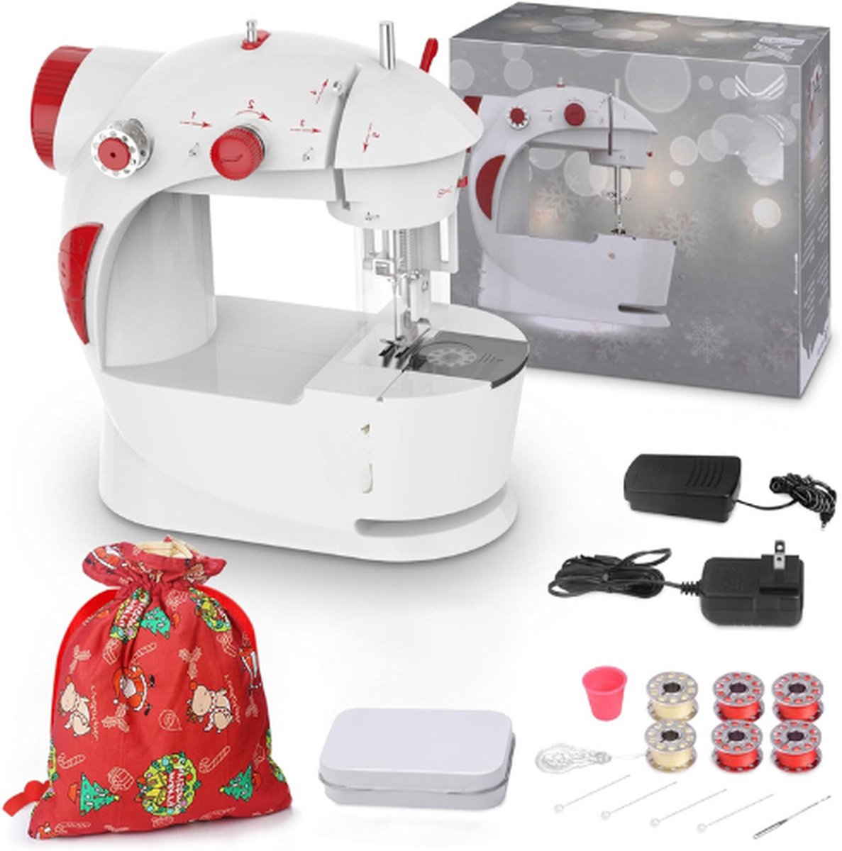 Naaimachine Met Kersttasje - Materialen Voor Kinderen - Mini-Naaimachine Met Vingerbeschermer Voor Beginners