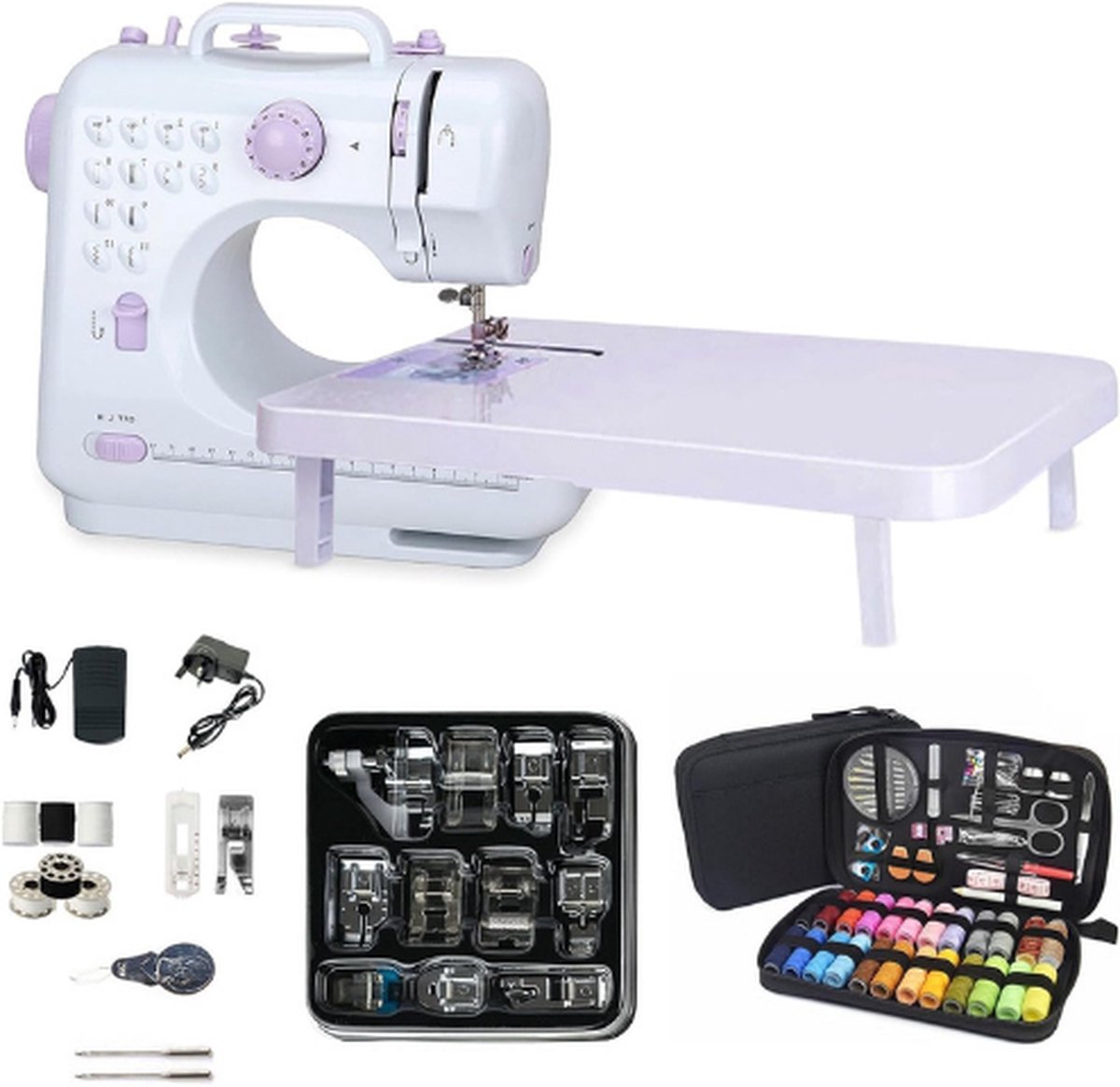 Naaimachine Voor Beginners - 12 Steken - Elektrische Naaimachine Met 1 Uitbreidingsplaat - 11 Stuks Naaivoeten - 97 Stuks Naaigereedschap