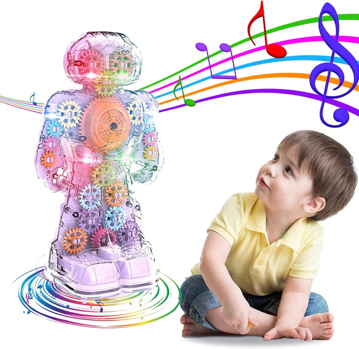 Speelgoed - Licht en Muziek in Beweging: Ontdek de Magie van de Transparante Transmissie-Robot - Universeel Kinderplezier voor Jongens en Meisjes (2-4 jaar)