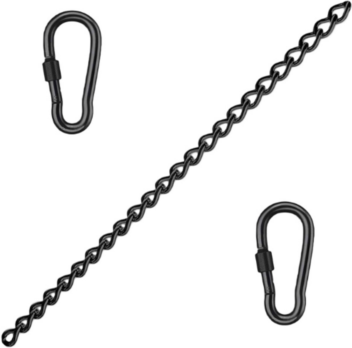 Verlengketting voor Hangstoel – Roestvrij Stalen Ketting met Twee Karabijnhaken – Zwart – Geschikt voor Hangstoelen