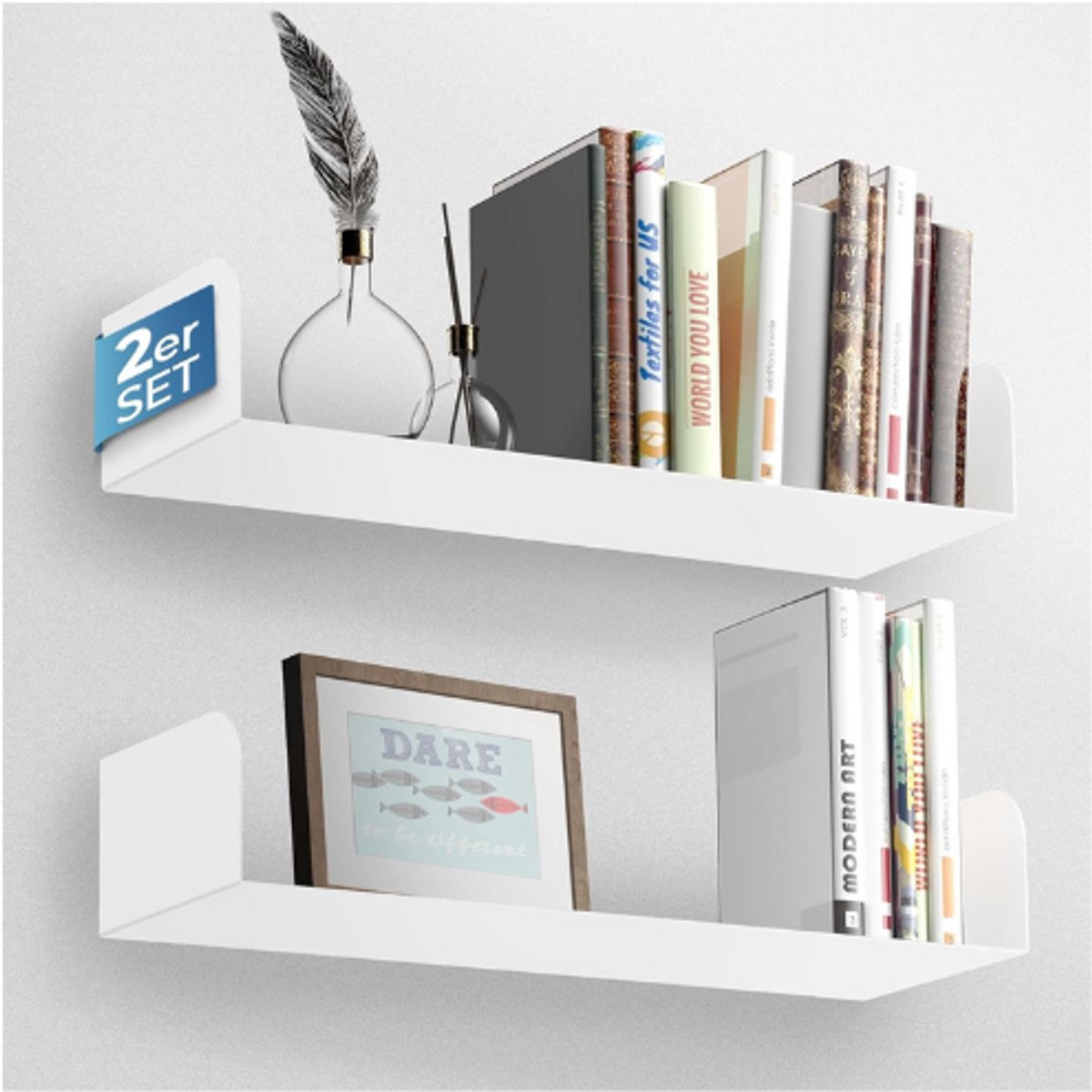Wandrek Modern Design – Boekenkast Wandrek voor Kantoor, Woonkamer, Keuken en Badkamer – Fixeerbaar Zonder Boren – Wit
