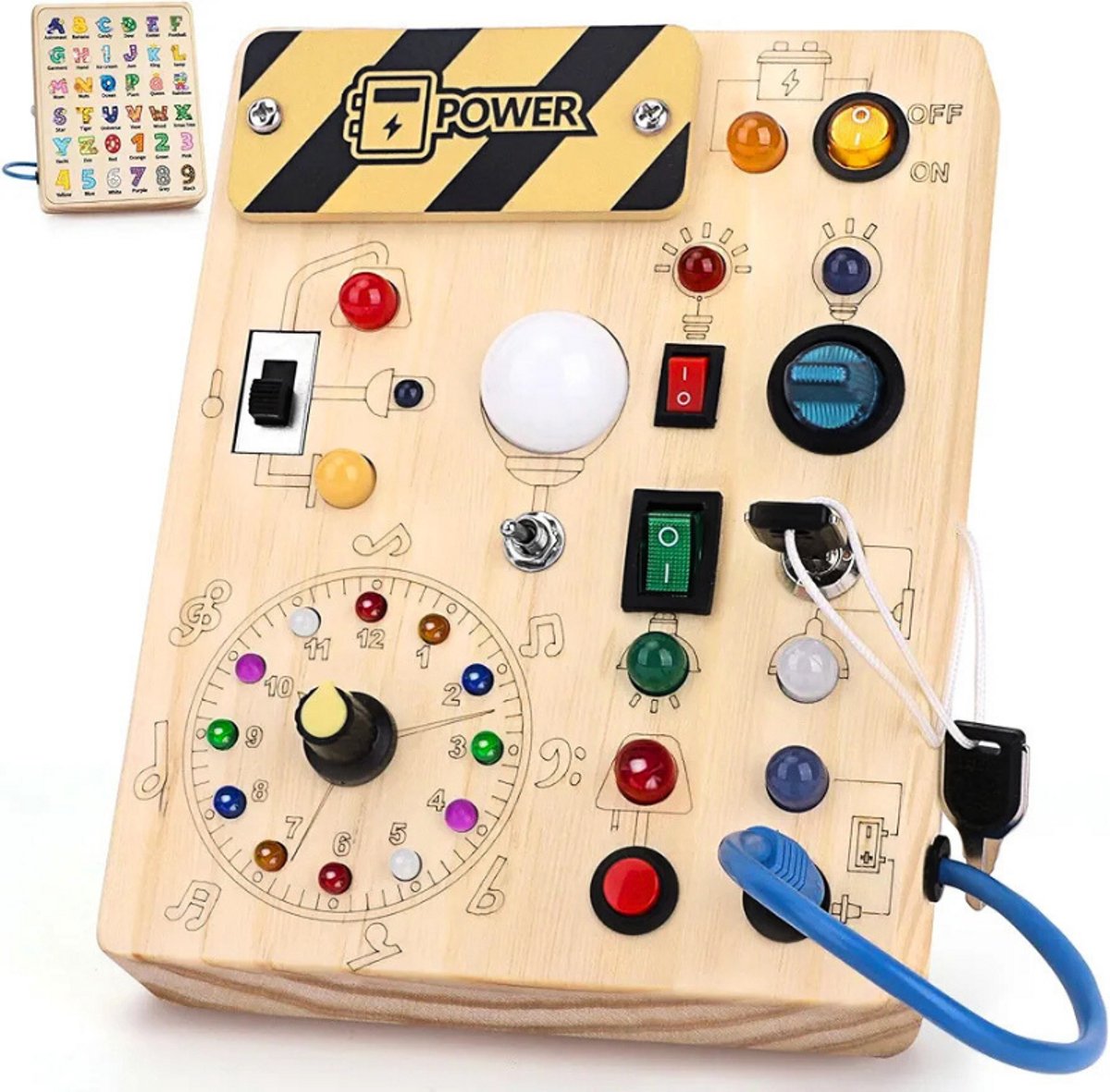 Montessori Speelgoed 1-3 Jaar – Houten Busy Board Met 10 Schakelaars En 23 LED-Lichten, Educatief Zintuiglijk Speelgoed Voor Babys En Peuters