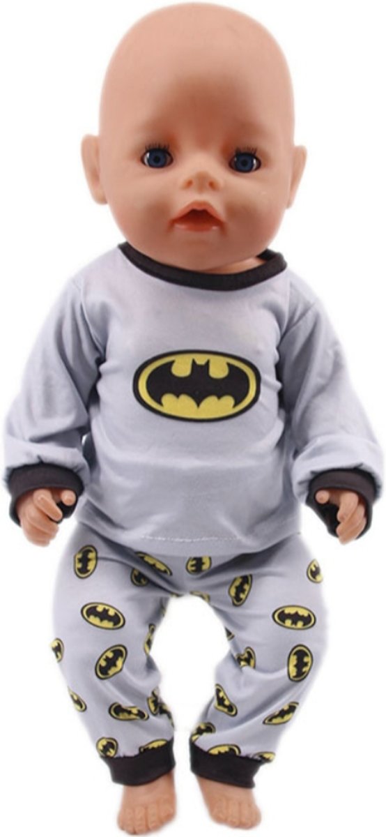 Poppenkleertjes - Geschikt voor Baby Born - Pyjama - Batman - Grijs - Slaapkleding - Nachtkleding