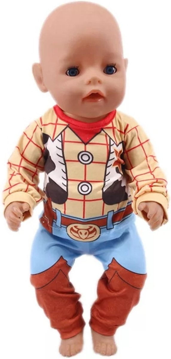 Poppenkleertjes - Geschikt voor Baby Born - Pyjama - Woody, Toy Story  - Slaapkleding - Nachtkleding