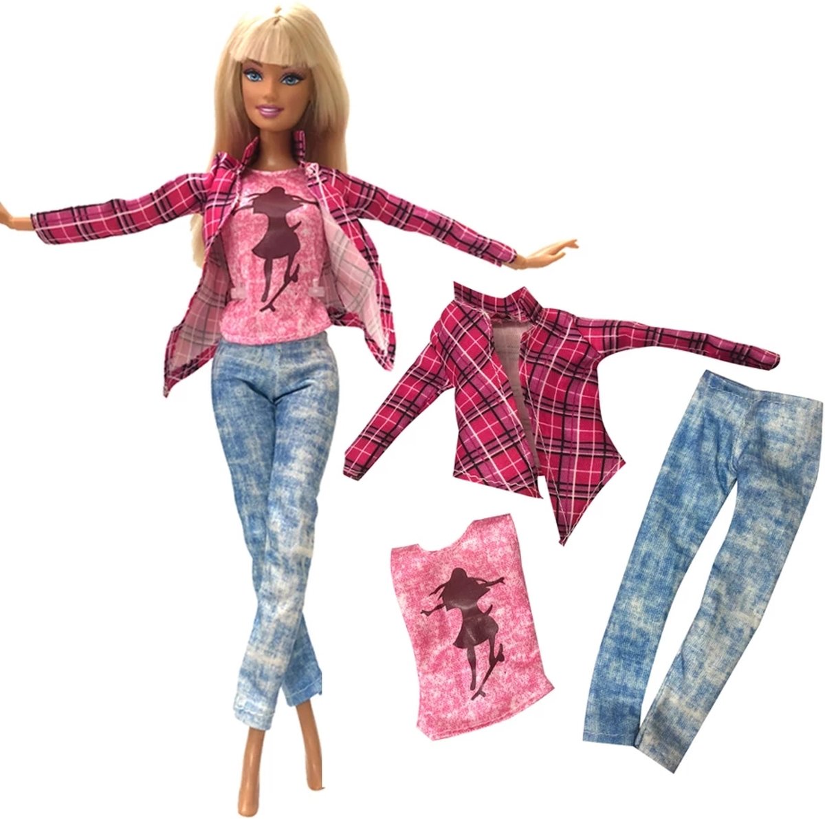 Poppenkleertjes - Geschikt voor Barbie - Complete outfit - Shirt, blouse, broek - Barbiekleertjes - Barbie kleding