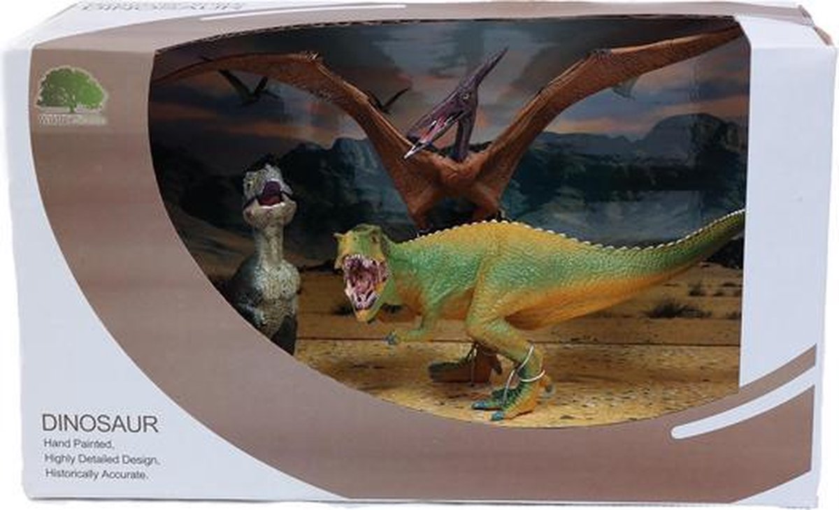 2 T-rex - Pterosaurus set in display 15 cm