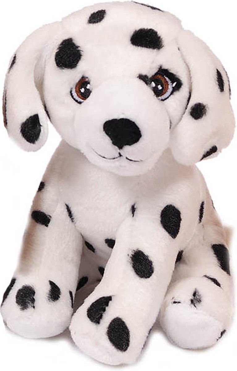 Eco Knuffel Wit/Zwarte Puppie Hond Dalmatier Gevlekt - Geborduurde Ogen - 16 cm