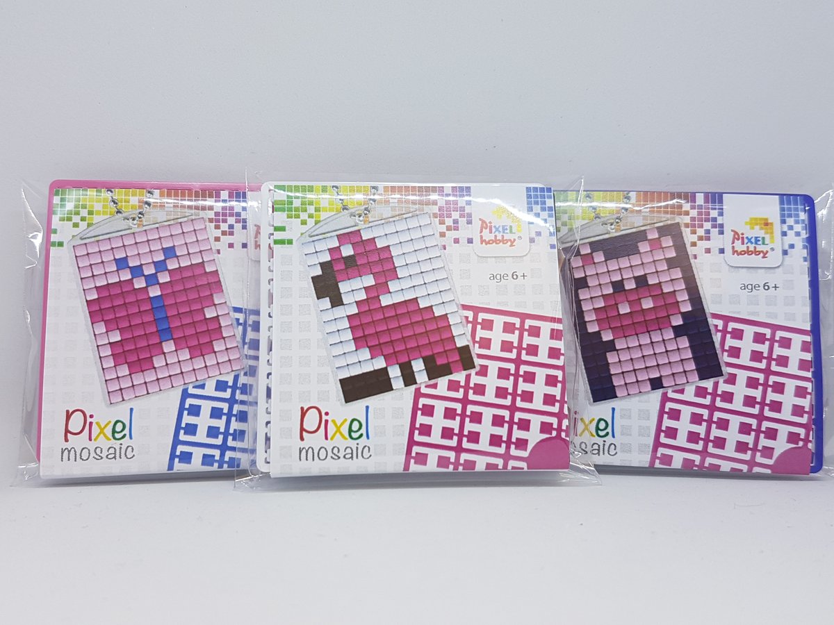 SET 3 PIXELHOBBY MEDAILLONS VLINDER-FLAMINGO-VARKEN