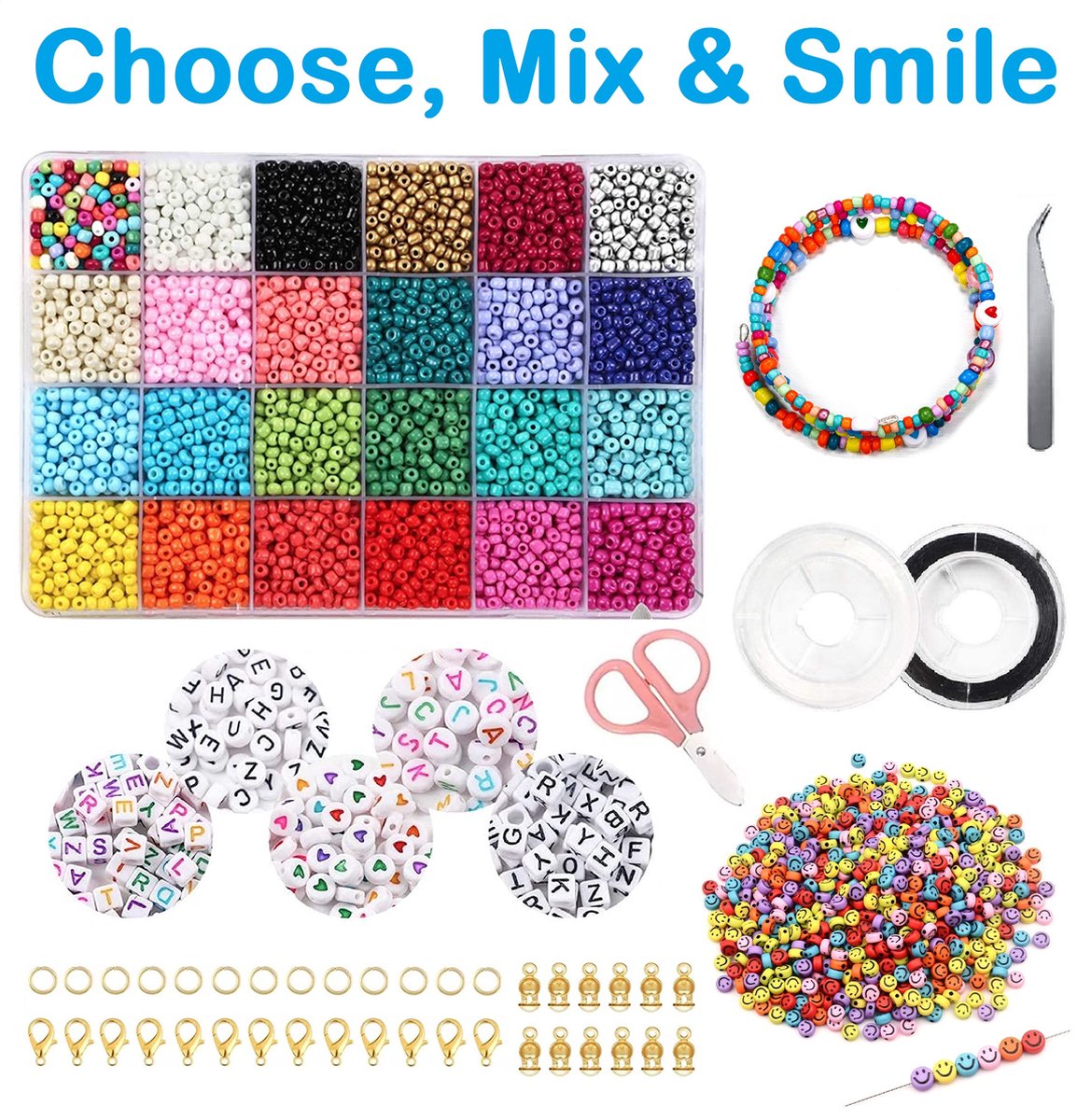 PLAY IT Kralen Set XXL - 4 mm - Inclusief Smiley, Letter & Hartjes Kralen 350 stuks - Complete Set