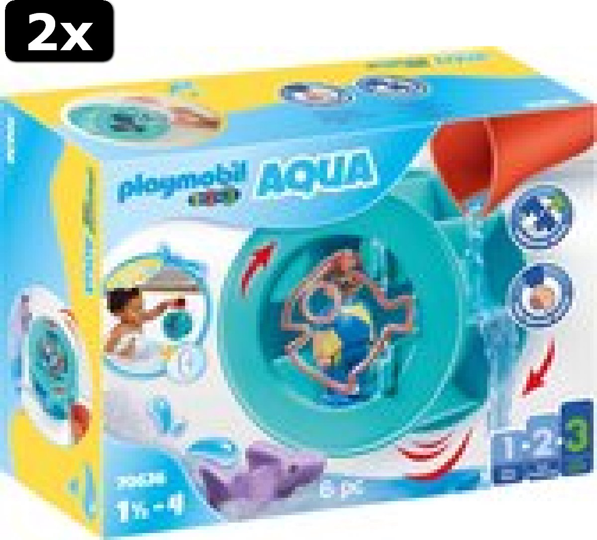 2x PLAYMOBIL 1.2.3 Aqua Waterwervelrad met babyhaai  - 70636